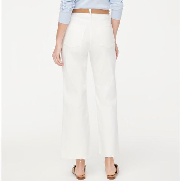 J.Crew Wide-Leg Cropped Jean WMNS 27 White Denim Hi-Rise All-Day Stretch Raw Hem - Picture 2 of 8